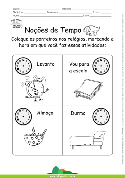 Atividade Noções De Tempo - Ponteiros Do Relógio