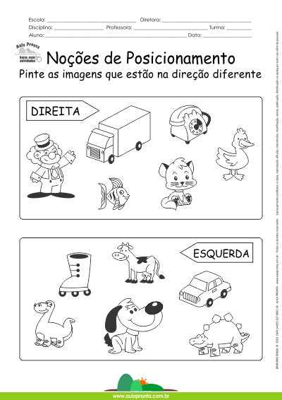 Atividade Noções de Posicionamento - Pinte as imagens que estão na ...