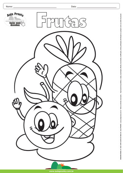 Desenho para Colorir – Frutas - Banana, Abacaxi, Maçã e Morango - Aula  Pronta