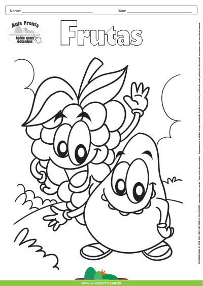 desenho para colorir frutas abacate e uva aula pronta