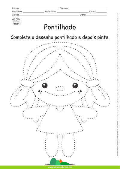 Desenho para Colorir – Pontilhado – Boneca - Aula Pronta