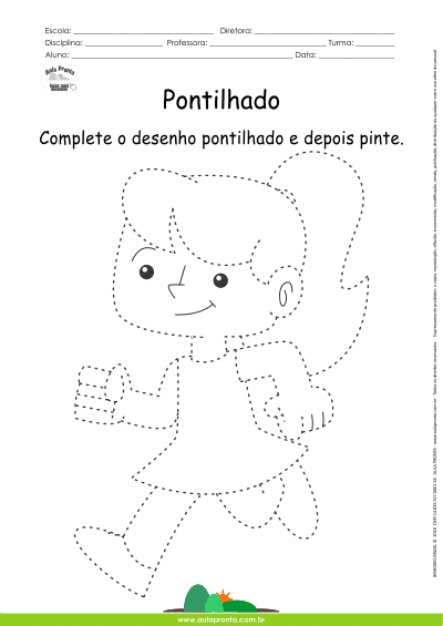 Desenho para Colorir – Pontilhado – Boneca - Aula Pronta