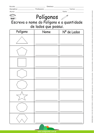 Polígonos - Qual o nome e a quantidade de lados - Aula Pronta