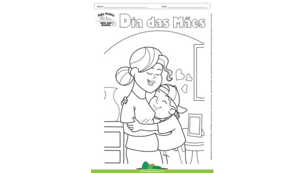 Desenho para Colorir – Feriado - Dia das Mães - Abraço