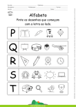 Alfabeto - Pinte os desenhos que começam com P, Q, R, S e T