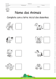 Nome dos Animais - Complete com a letra inicial dos desenhos
