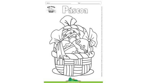 Desenho para Colorir – Feriado - Páscoa - Cesta de Ovos