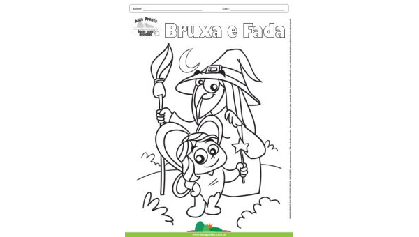 Desenho para Colorir – Fantasia - Bruxa e Fada