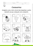 Consoantes - Complete com a letra inicial dos desenhos