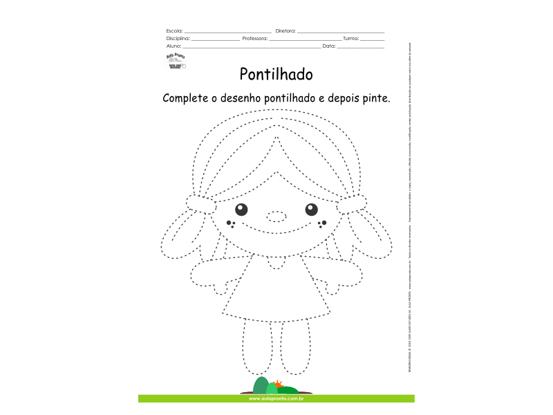 Desenho para Colorir – Pontilhado – Boneca - Aula Pronta