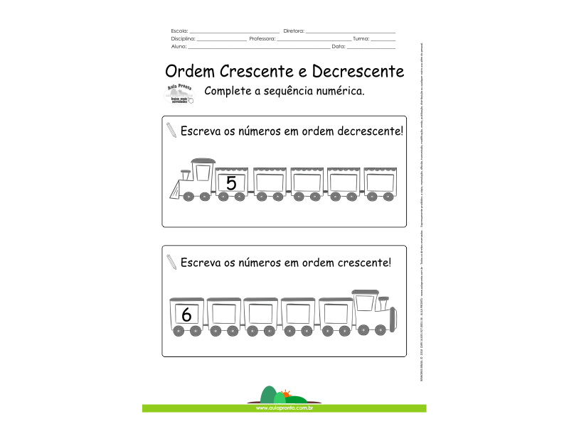 Atividade Ordem Crescente E Decrescente Complete A Sequência Numérica