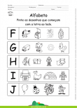 Alfabeto - Pinte os desenhos que começam com F, G, H, I e J