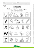 Alfabeto - Pinte os desenhos que começam com U, V, X, W e Z