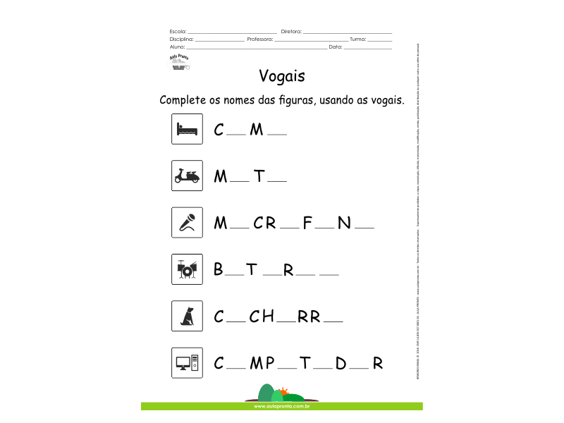 Vogais - Complete os nomes