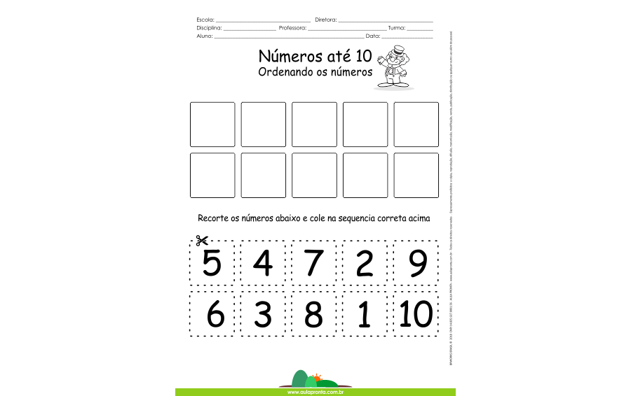 Números de 1 a 10 - Recortar e Ordenar