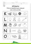 Alfabeto - Pinte os desenhos que começam com K, L, M, N e O