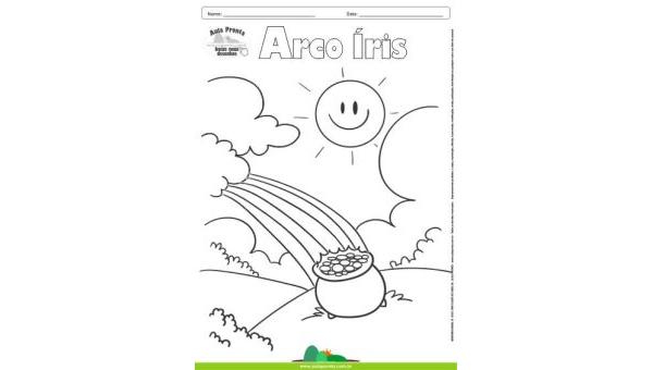Desenhos para Colorir – Arco Irís e Pote de Ouro