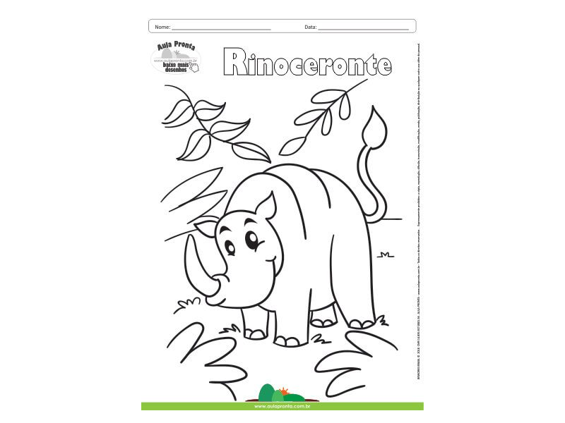 Desenho para Colorir – Animais - Rinoceronte