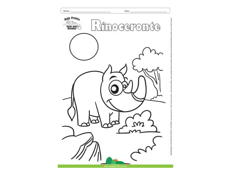Desenho para Colorir – Animais - Rinoceronte