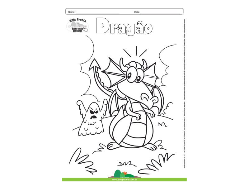 Desenho para Colorir – Fantasia - Dragão e Monstro