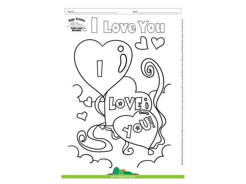 Desenho para Colorir – Fantasia - Amor - I Love You