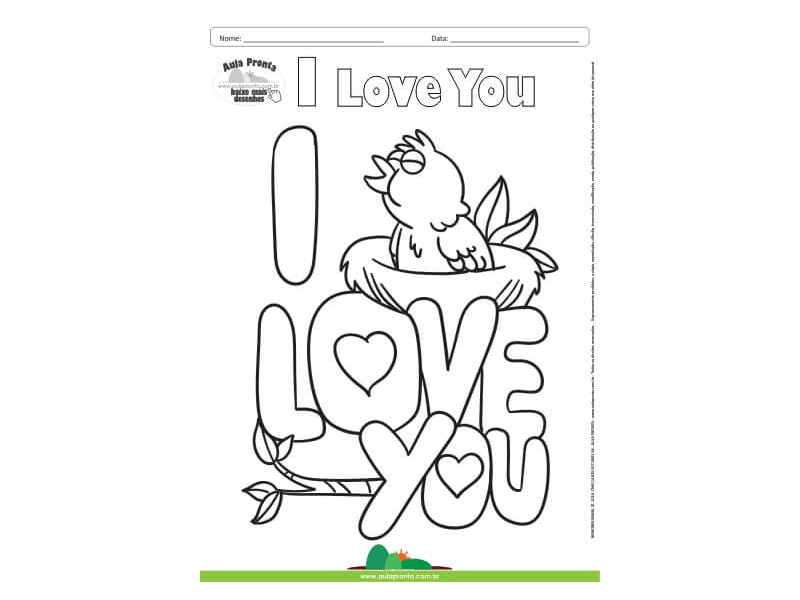 Desenho para Colorir – Fantasia - Amor - I Love You