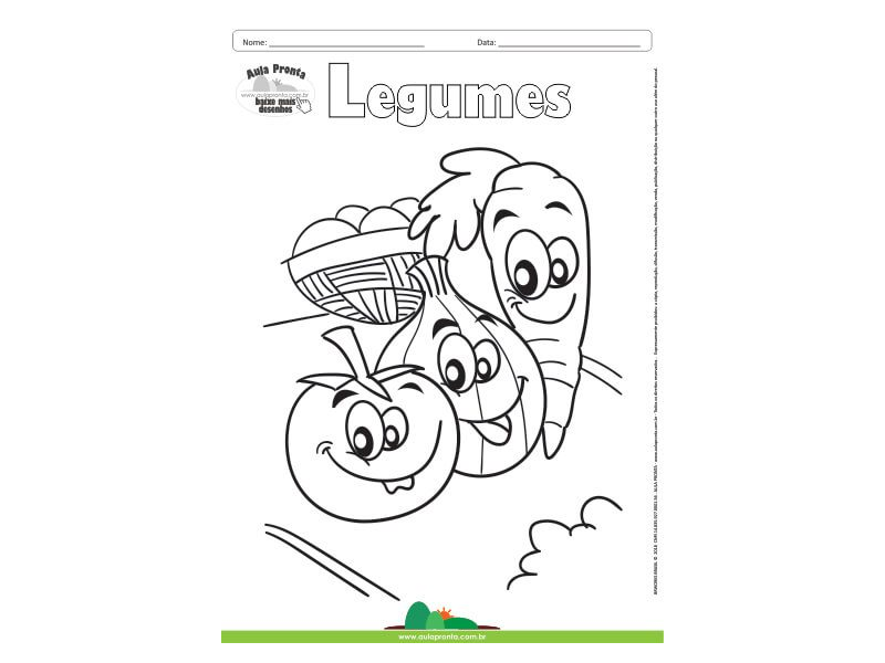 Desenho para Colorir – Legumes - Tomate, Cenoura e Cebola